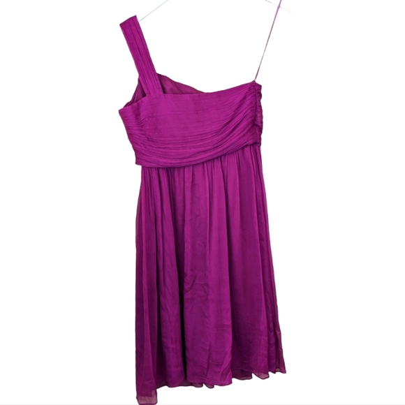 J Crew 100% silk Dress Lucienne purple raspberry Chiffon  crepe one shoulder 8 - Picture 5 of 9